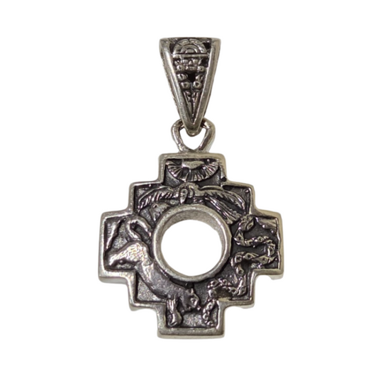 Double Sided Amaru Inca Cross - Black Stone in 950 Silver