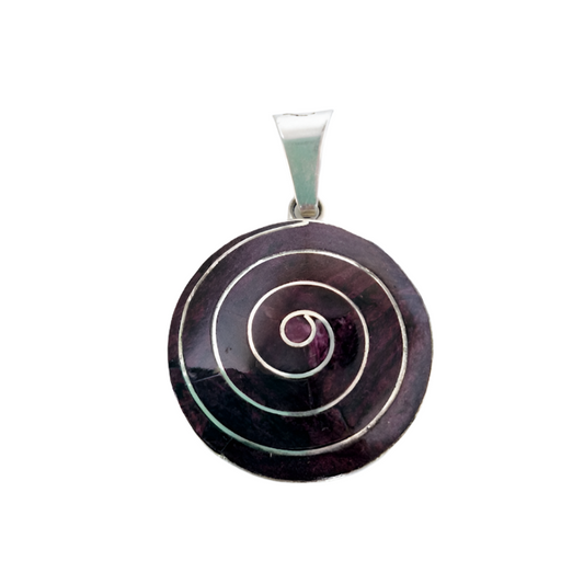 Double Sided Spiral Chakra Pendant - Purple Shell in 950 Silver