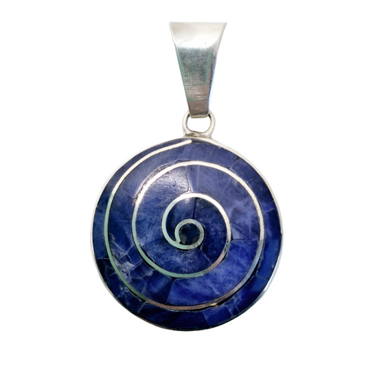 Front Side Spiral Lapis Lazuli Pendant in 950 Silver