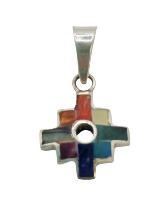 Inca Cross Pendant - Chakana Natural Stone and Shell 950 Silver