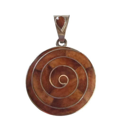 Large Orange Spiral Pendant - Coral in 950 Silver