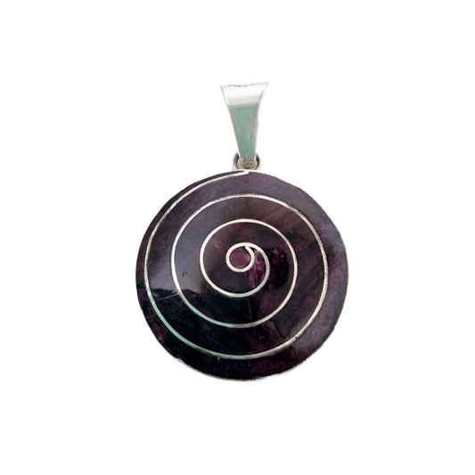 Large Purple Spiral Pendant Natural Stone in 950 Silver
