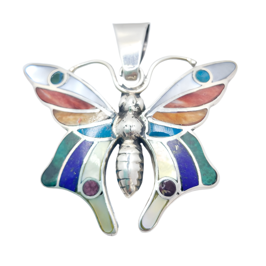 Rainbow Peruvian Butterfly Pendant in 950 Silver