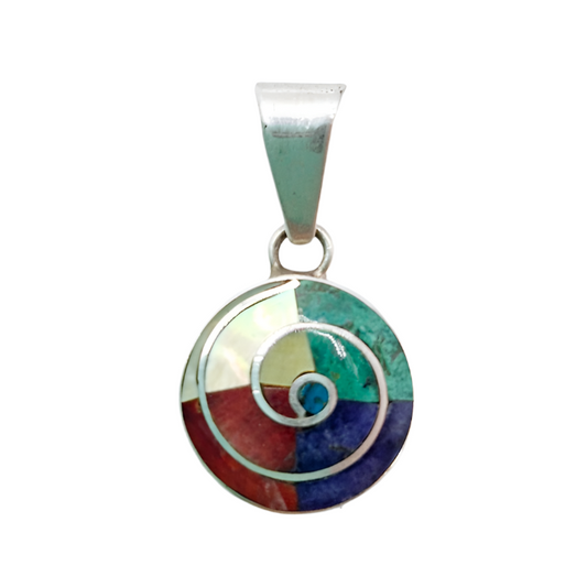 Small Spiral Pendant - Multicolour Stone and Shell in 950 Silver