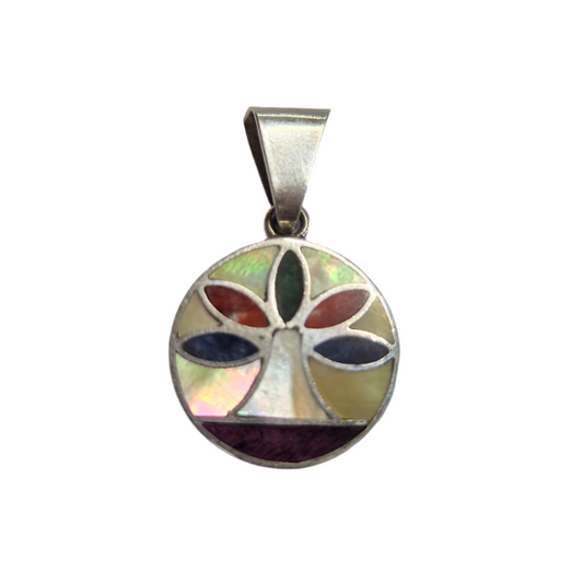 Tree of Life Pendant Small - Multicolour Stone and Shell in 950 Silver